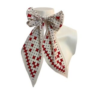 Vintage Vera Long Scarf – Red, White & Dark Blue Geometric – 7” x 62”